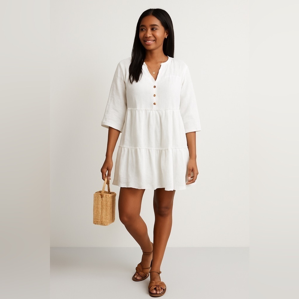 Salty Lemon Women’s 100%Cotton Tunic Tiered Dress Boho CottageCore Cowgirl Chic